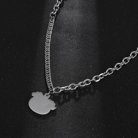Collar de Colgante de Calabaza de Acero Inoxidable Punk Hombre Mujer Cadena Cubana Asimétrica Esmalte Rojo Joyería Halloween