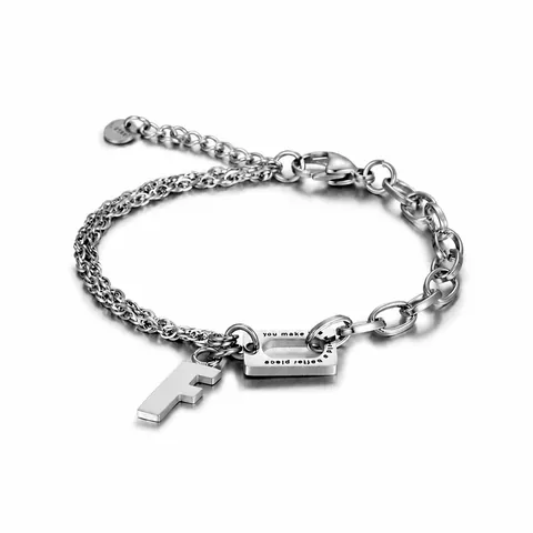 Stainless Steel Splicing Chain Bracelet For Women Men Letter F Pendant Inspirational Quote Plate Hip Hop Jewelry Gift