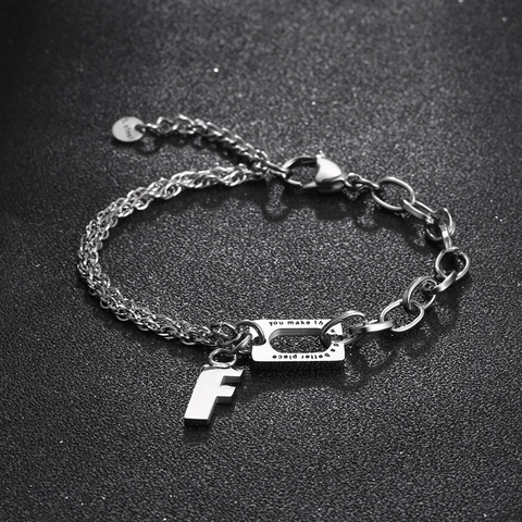 Stainless Steel Splicing Chain Bracelet For Women Men Letter F Pendant Inspirational Quote Plate Hip Hop Jewelry Gift