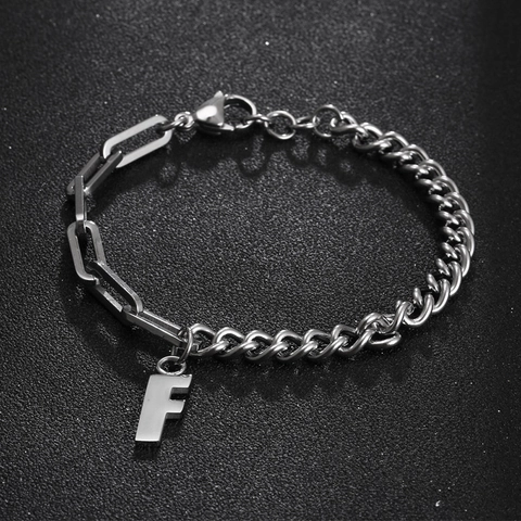 Unisex Edelstahl Spleiß Armband Büroklammer Panzerkette Mit Buchstabe F Anhänger Minimalistischer Schmuck Geburtstagsgeschenk