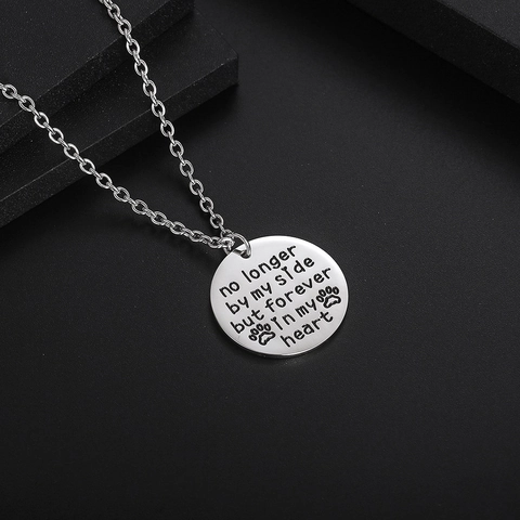 Pet Memorial Round Pendant Necklace Titanium Steel Forever In My Heart Engraved Cremation Keepsake Jewelry For Men Women