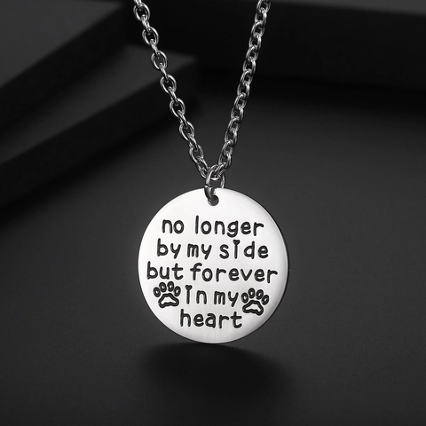 Pet Memorial Round Pendant Necklace Titanium Steel Forever In My Heart Engraved Cremation Keepsake Jewelry For Men Women