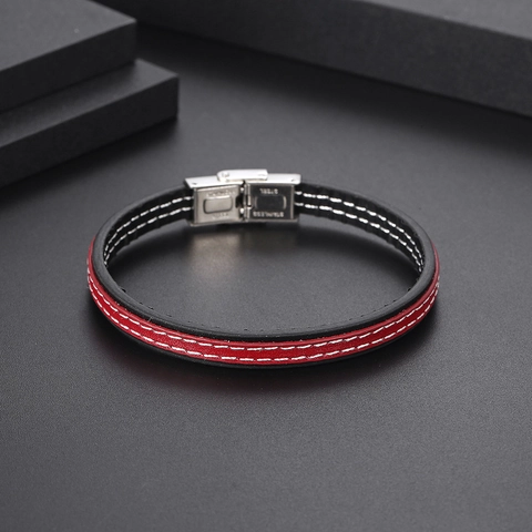 Vintage Mens Braided Leather Bracelet Stainless Steel Clasp Red Black Spliced Woven Wristband Fashion Jewelry Gift For Women Men