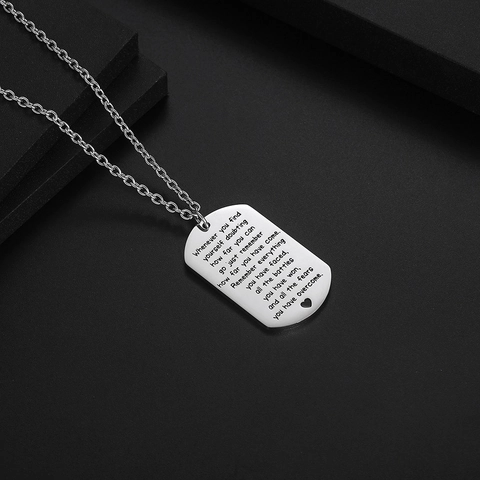 Stainless Steel Inspirational Quote Dog Tag Pendant Necklace Silver Tone Heart Engraved Personality Jewelry For Men Women