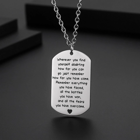 Stainless Steel Inspirational Quote Dog Tag Pendant Necklace Silver Tone Heart Engraved Personality Jewelry For Men Women