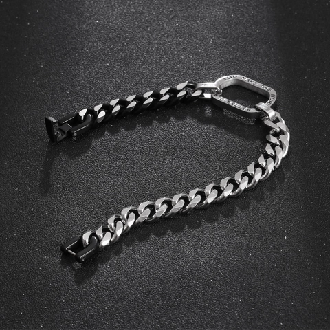 Two-Tone Stainless Steel Cuban Chain Bracelet For Men Women Personalized Inspirational Engraved Quote Hip Hop Jewelry Gift