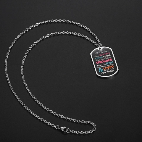 To My Son Inspirational Dog Tag Necklace Stainless Steel Pendant With Black Plate Military Style Jewelry For Men Boys