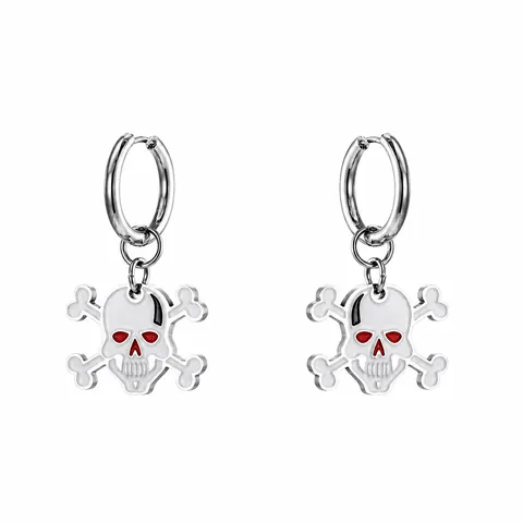 Punk Halloween Skull Crossbones Hoop Earrings Titanium Steel Drip Oil Enamel Red Eye Gothic Ghost Festival Jewelry Gift