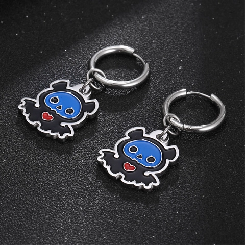 Orecchini Pendenti in Acciaio al Titanio Gotico Pipistrello Cuore Smalto Donna Gioielli per Festa di Halloween Regalo Orecchini Cartoon