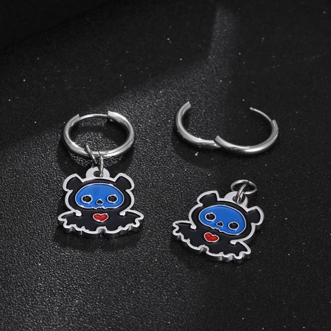 Orecchini Pendenti in Acciaio al Titanio Gotico Pipistrello Cuore Smalto Donna Gioielli per Festa di Halloween Regalo Orecchini Cartoon