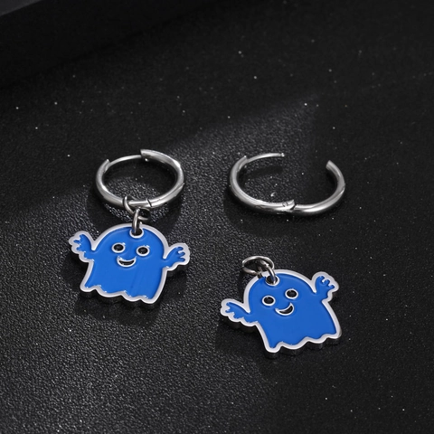 Orecchini Pendenti a Forma di Fantasma Blu Divertenti in Acciaio Inossidabile Smalto per Festa di Halloween Donna