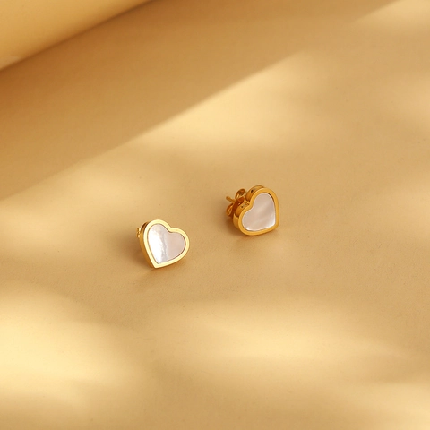 Orecchini A Bottone A Cuore Minimalisti In Acciaio Inossidabile Intarsio In Madreperla Smalto Gioielli Quotidiani Eleganti Per Donna