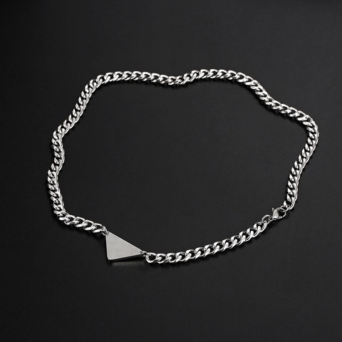 Minimalist Titanium Stainless Steel Triangle Pendant Necklace Hip Hop Polished Geometric Cuban Link Chain Men Women Jewelry