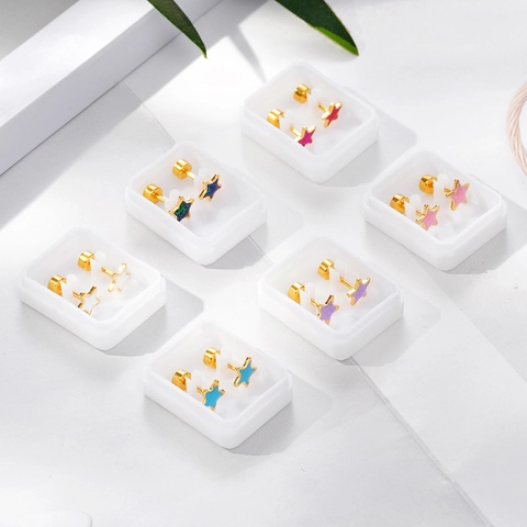 Orecchini a Bottone a Stella Pentagramma in Acciaio Inossidabile Minimalista per Donna Gioielli Quotidiani Piccoli con Chiusura a Vite in Smalto Glitterato Colorato