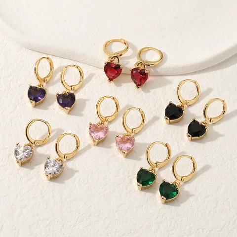 Elegante Hartvormige Zirconia Koperen Oorknopjes Voor Dames Zoete Vergulde Hart Druppel Oorbellen Mode Sieraden Valentijn Cadeau