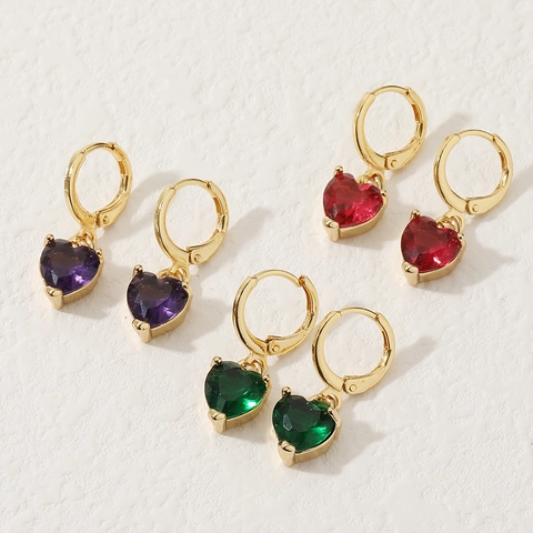 Elegante Hartvormige Zirconia Koperen Oorknopjes Voor Dames Zoete Vergulde Hart Druppel Oorbellen Mode Sieraden Valentijn Cadeau
