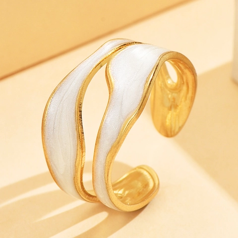 Retro Geometric Stainless Steel Open Ring For Women Enamel Oil Drip Irregular Minimalist Enamel Band Ring Jewelry Gift