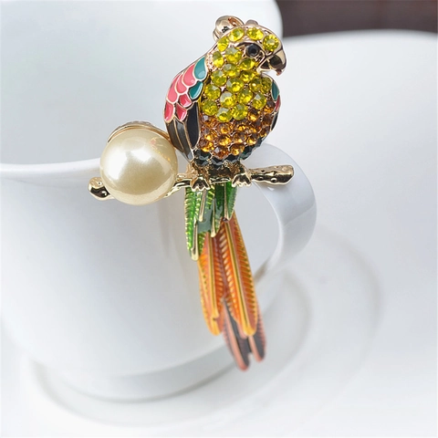 Vintage Bunter Papagei Vogel Brosche Für Damen Legierung Strass Künstliche Perle Tropföl Emaille Tier Anstecknadel Schmuck Geschenk