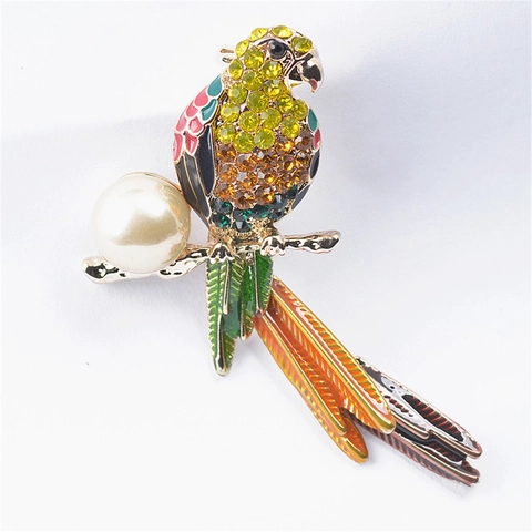 Vintage Bunter Papagei Vogel Brosche Für Damen Legierung Strass Künstliche Perle Tropföl Emaille Tier Anstecknadel Schmuck Geschenk