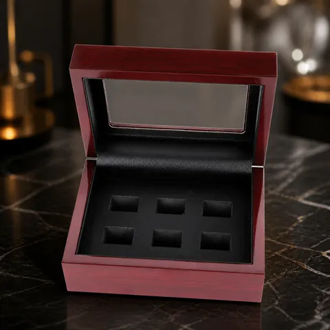 Boîte à Bijoux en Bois d'Acajou Vintage Avec Fenêtre en Verre Clair Laqué Boîtier de Rangement pour Bagues Boucles d'Oreilles Multi-Emplacements