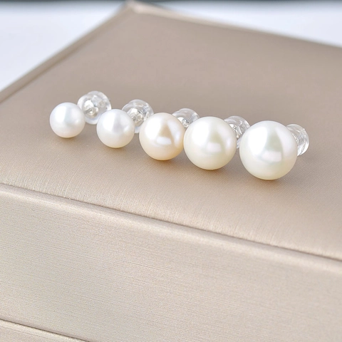 Boucles d'Oreilles Clous en Perles d'Eau Douce Argent Sterling S925 pour Femmes Simple Élégant Minimaliste Bijoux Perle Ronde Cadeau