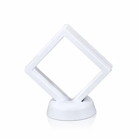 Boîte d'Exposition de Bijoux Flottante 3D Membrane PE Cadre Carré Transparent pour Bague Boucle d'Oreille Pièce Médaille Avec Support