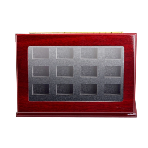 Vintage Wood Jewelry Storage Box Slanted Multi Slot Display Case With Glass Window For Rings Medals Organizer Case