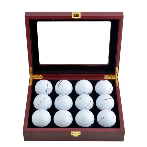 Wooden Golf Ball Display Case Storage Box With Glass Window Trapezoid Or Flat Top Solid Wood Sports Collection Showcase For Golfers