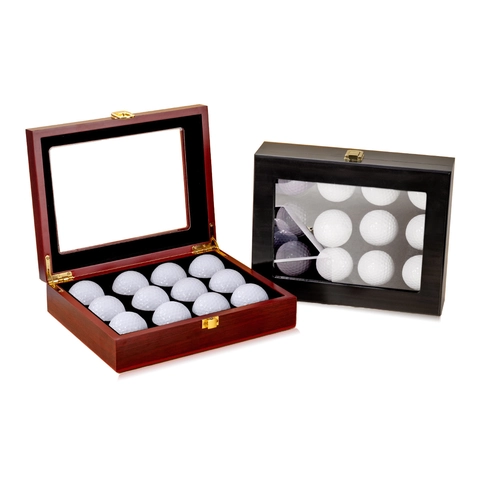 Wooden Golf Ball Display Case Storage Box With Glass Window Trapezoid Or Flat Top Solid Wood Sports Collection Showcase For Golfers