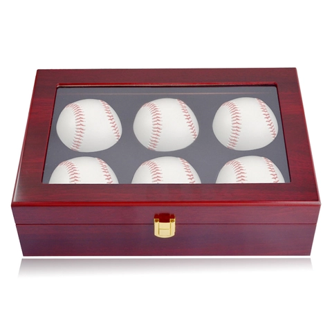 Vintage Holz Baseball Display Case Mit Klarem Glasdeckel Multi Fach Staubdichte Aufbewahrungsbox Für Sport Memorabilien Sammlung
