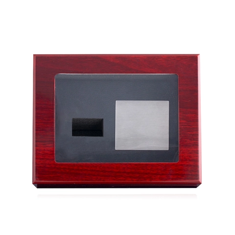 Caja de Exhibición de Anillo de Campeonato de Madera Vintage Con Ventana Transparente Forro de Cuero PU Joyero Lacado Rojo Vino