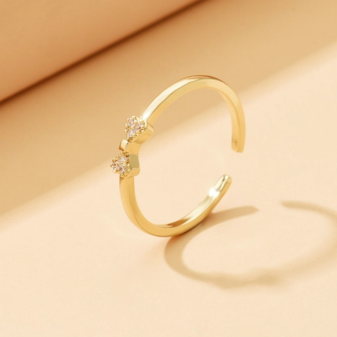 Élégante Bague Ouverte Noeud Papillon en Cuivre et Zircon pour Femme Réglable Style Frais et Sucré Or Rose Or Argent Bijoux