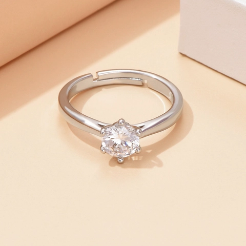 Bague Réglable Couronne Classique À Six Griffes Incrustée De Zircone Cubique Base En Cuivre Or Argent Or Rose Bijoux Femme