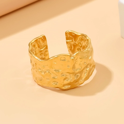 Vintage Edelstahl Offene Ringe Für Damen 18K Vergoldet Minimalistisch Geometrisch Gehämmert Welle Verstellbare Fingerringe Schmuck