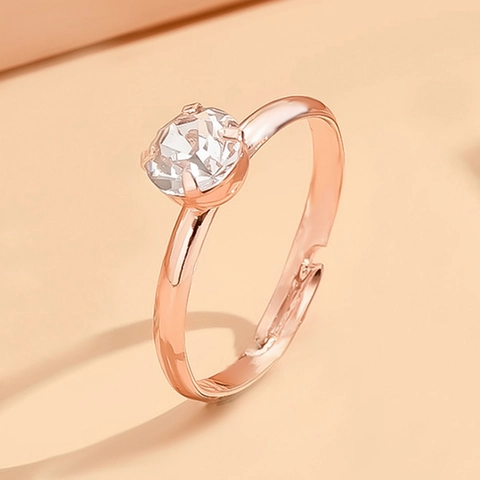 Bague Mode en Cuivre Zirconia pour Femmes Classique Serti Quatre Griffes Pierre Ronde Claire Anneau Ouvert Réglable Or Argent Or Rose Bijoux
