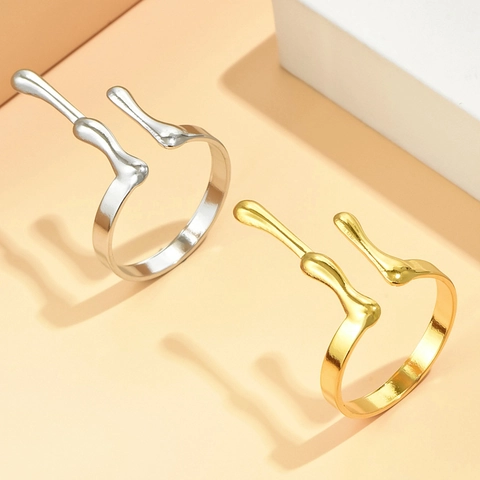 Cute Antler Adjustable Stainless Steel Open Ring For Women Minimalist Fluid Melted Design Christmas Gift Fashion Jewelry