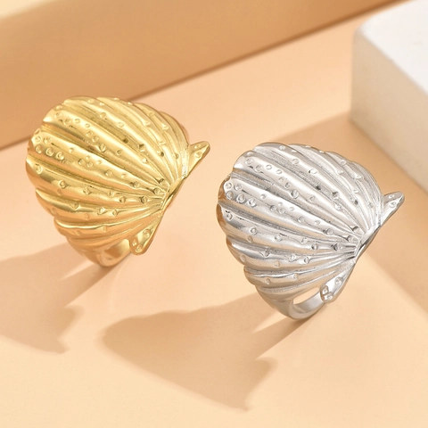 Ozean-Stil Edelstahl Muschel Offener Ring Für Damen Verstellbarer Strandurlaub Meeresmuschel Mode Schmuck Fingerring