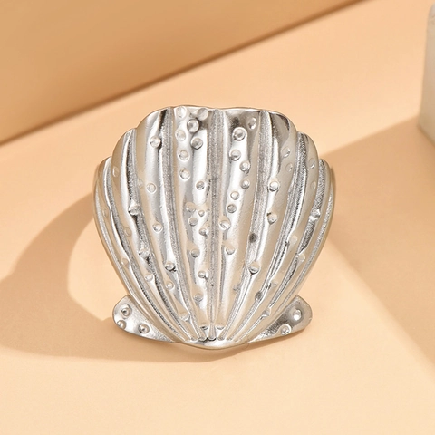 Ozean-Stil Edelstahl Muschel Offener Ring Für Damen Verstellbarer Strandurlaub Meeresmuschel Mode Schmuck Fingerring