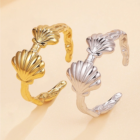 Edelstahl Muschel Offener Ring Verstellbar Ozean Stil Muschel Schmuck Für Damen Urlaub Strand Schmuck Gold Silber Ton