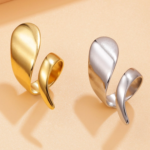 Exaggerated Stainless Steel Open Ring For Women Hydraulic Vacuum 18K Gold Plated Minimalist Geometric Fluid Design Finger Ring