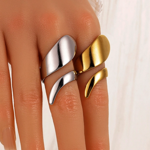Exaggerated Stainless Steel Open Ring For Women Hydraulic Vacuum 18K Gold Plated Minimalist Geometric Fluid Design Finger Ring
