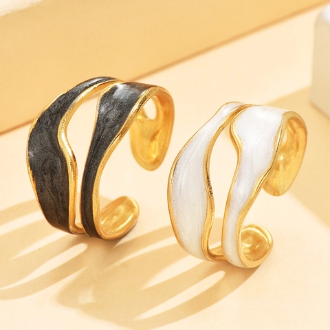 Retro Geometric Stainless Steel Open Ring For Women Enamel Oil Drip Irregular Minimalist Enamel Band Ring Jewelry Gift