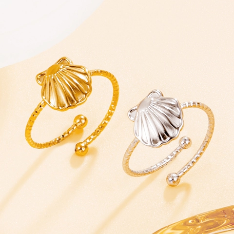 Edelstahl Meeresmuschel Offener Ring Für Damen Verstellbar Sommer Strand Ozean Stil Muschel Fingerring Mode Schmuck Geschenk
