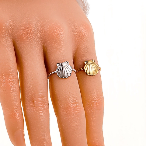 Edelstahl Meeresmuschel Offener Ring Für Damen Verstellbar Sommer Strand Ozean Stil Muschel Fingerring Mode Schmuck Geschenk