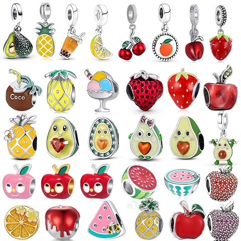 Summer Fruit Charms Beads With Apple And Avocado Designs Crafted From Alloy With Enamel For DIY Jewelry Making Women Bracelet Necklace