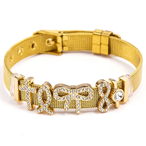 Adjustable Stainless Steel Mesh Watch Band Bracelet With Rhinestone Cross Infinity Bow Charms Women Men Jewelry Gift
