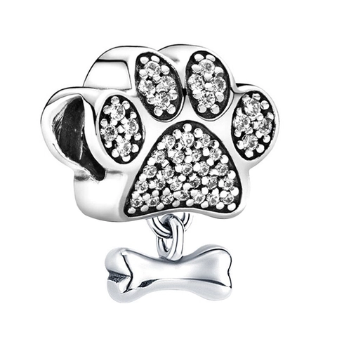 S925 Sterling Silver DIY Charm Bead Animal Paw Heart Bone Design Enamel Zirconia For Bracelet Necklace Jewelry Making