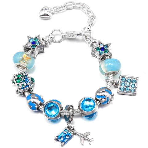 Fashion Alloy Charm Bracelet With Colorful Glass Beads Enamel Heart Animal Pendant Adjustable Snake Chain Bracelet For Women Jewelry Gift