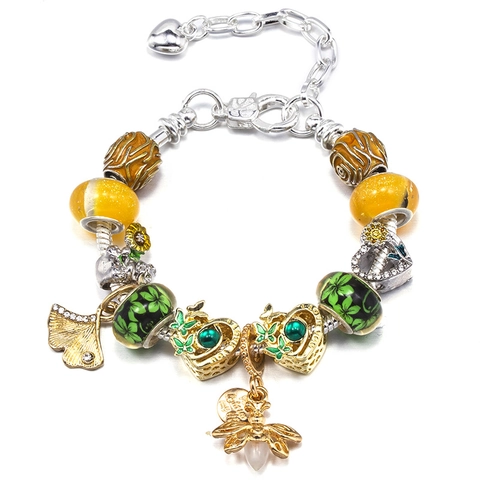 DIY Beaded Charm Bracelet For Women Silver Plated Alloy Snake Chain Heart Animal Flower Pendants Fashion Jewelry Gift