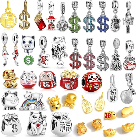 DIY Alliage Or Argent Chat de la Chance Signe Dollar Porte-Bonheur Charms Pour Fabrication de Bijoux Perles Pendentif Pour Bracelets Cadeau Femme